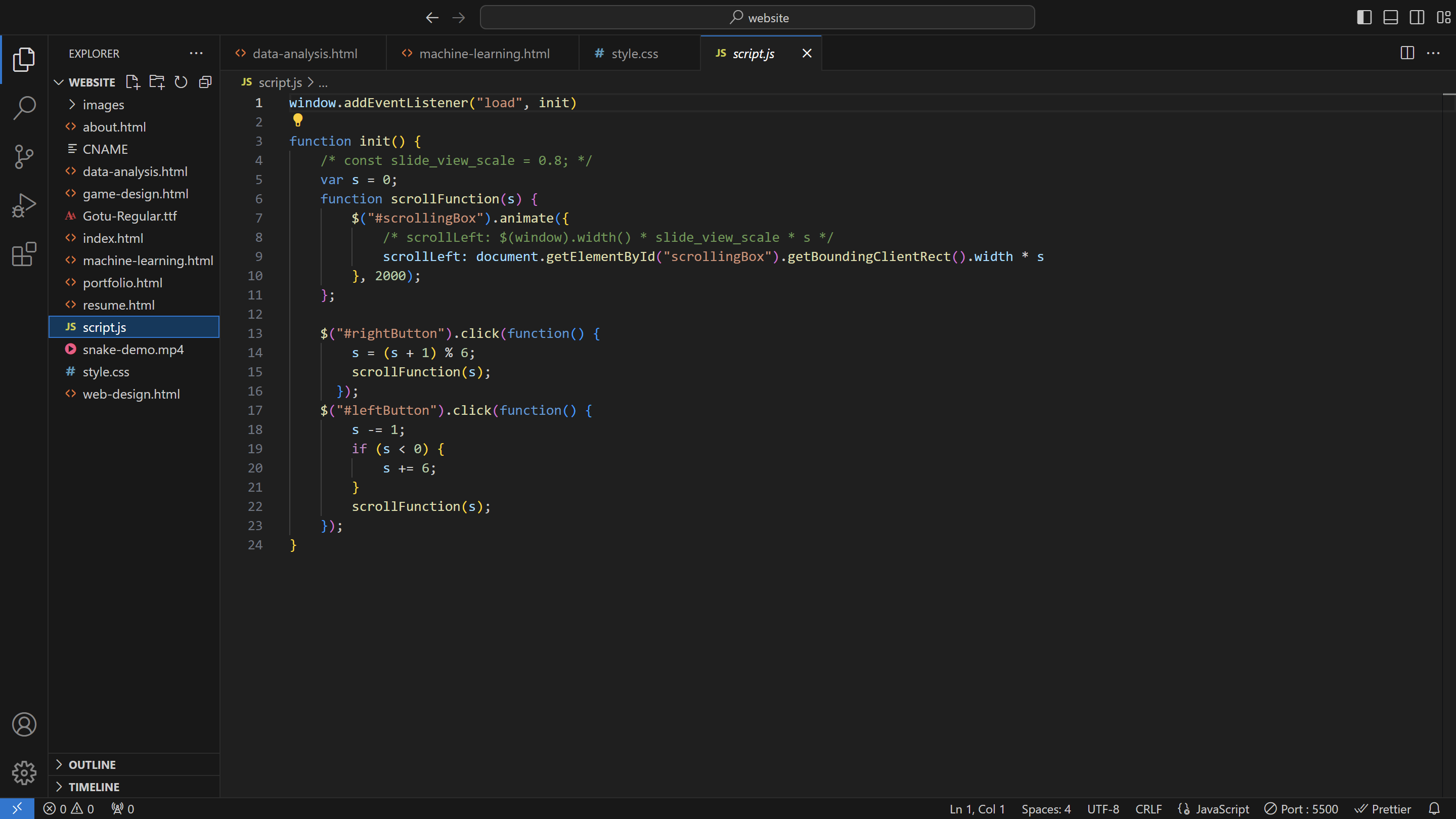 A sample of the JavaScript code I wrote for this website.